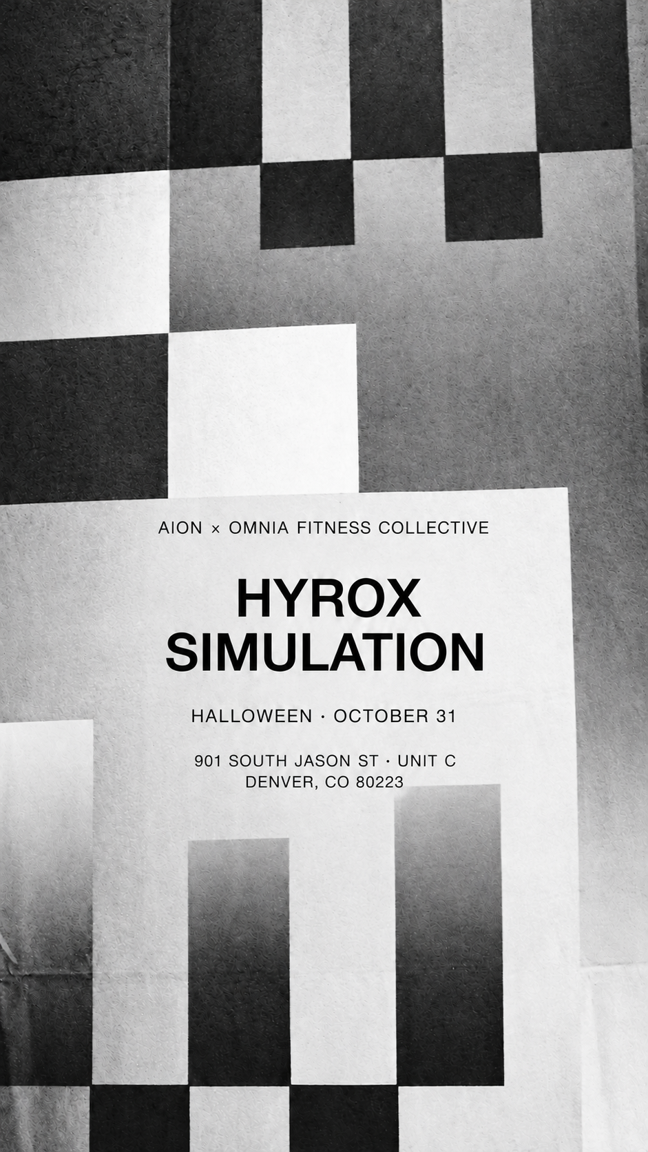 AION × Omnia Fitness Collective HYROX Simulation — Halloween, October 31. 901 South Jason St, Unit C, Denver, CO 80223.